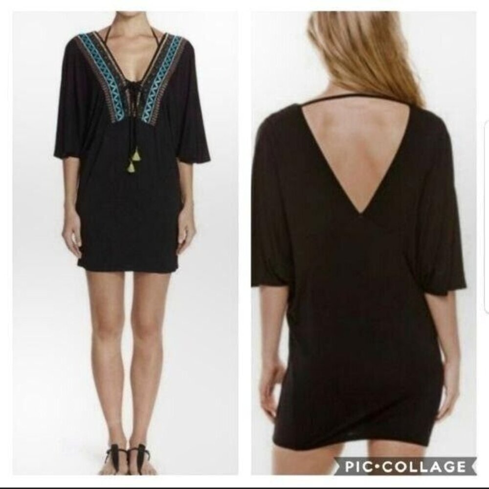Nanette Lepore Swim Womens black‎ Swim coverup embroidered beaded NEW size S